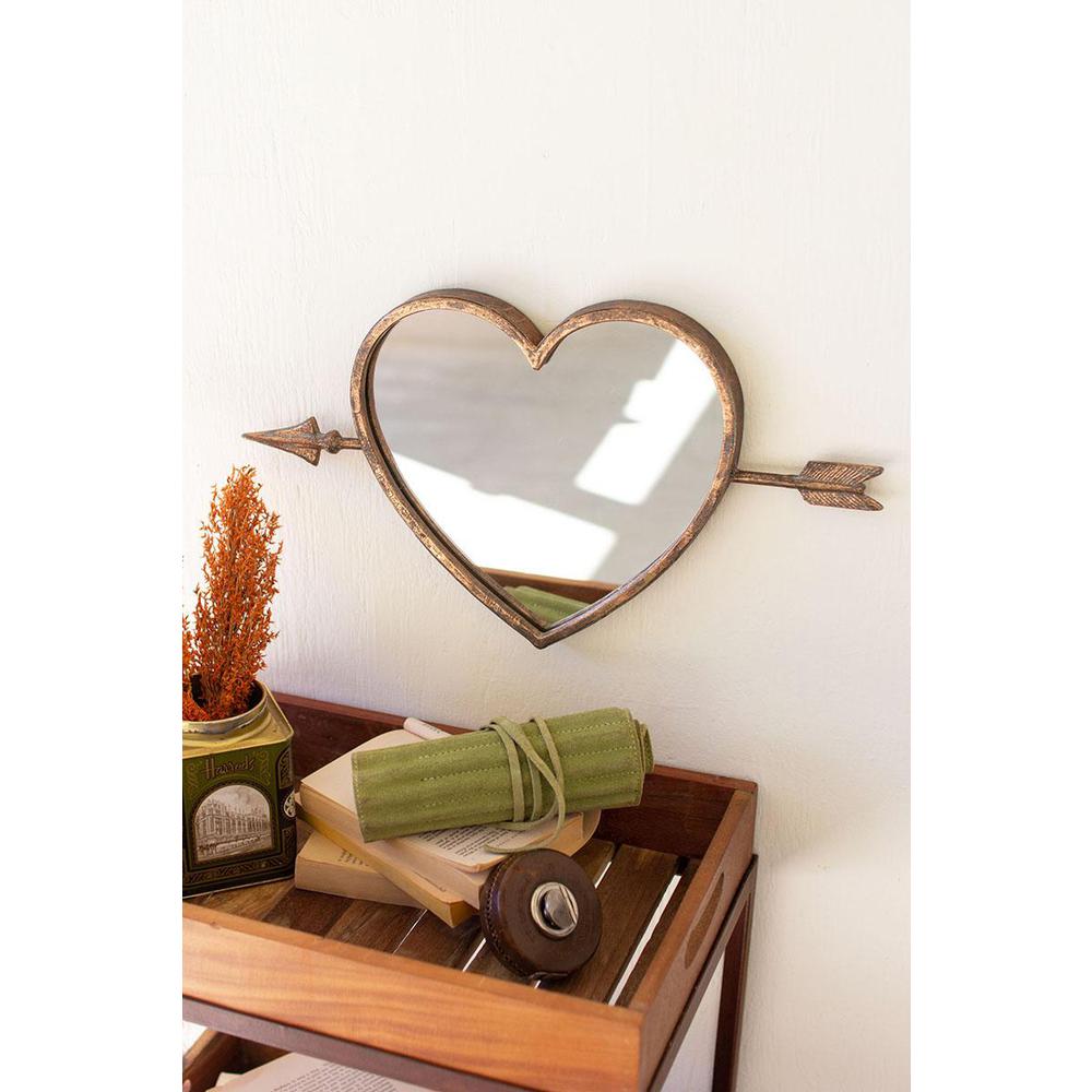 Antique Brass Heart Wall Mirror. Picture 1