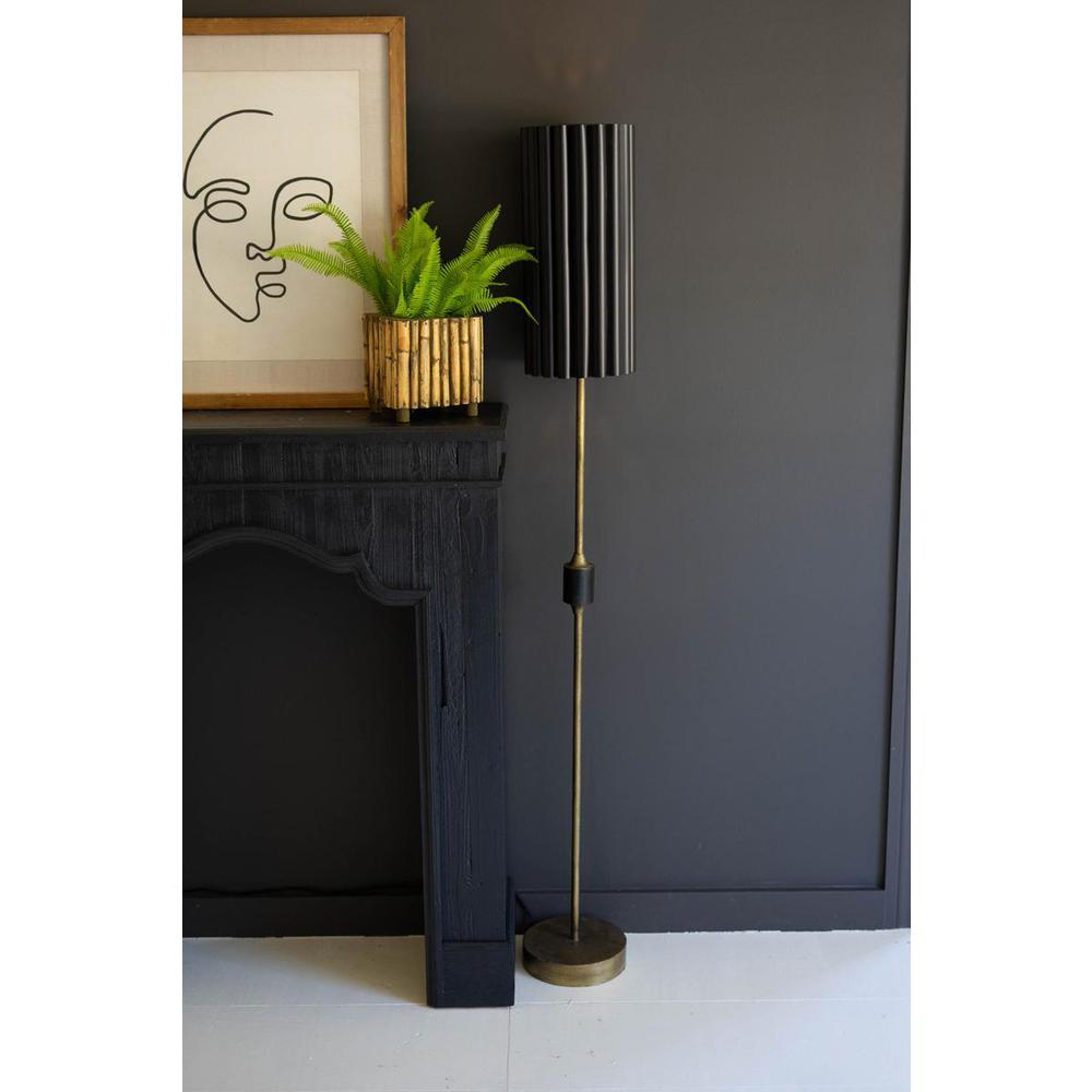 Antique Gold Floor Lamp With Fluted Black Metal Shade. Picture 4
