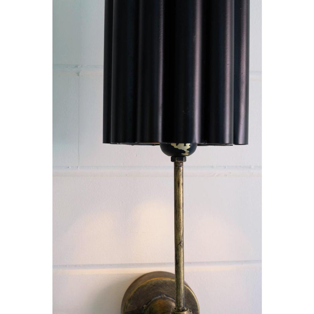 Antique Gold Wall Lamp With Fluted Black Metal Shade. Picture 3