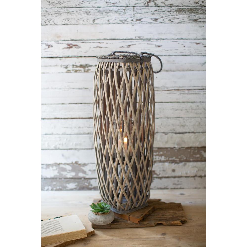 Tall Grey Square Willow Lanterns - Large. Picture 1