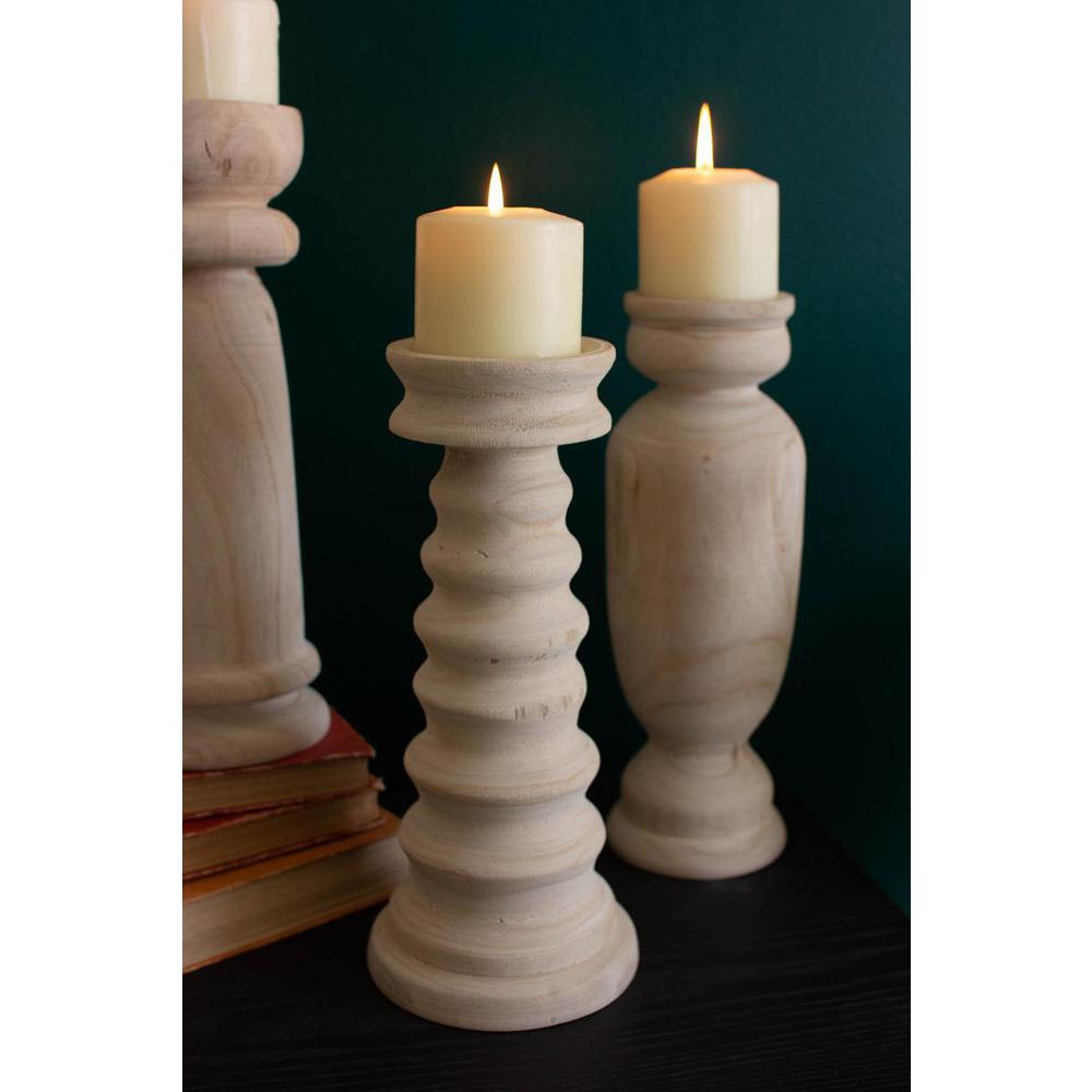 Set Of Three Turned Wooden Candle Holders. Picture 4