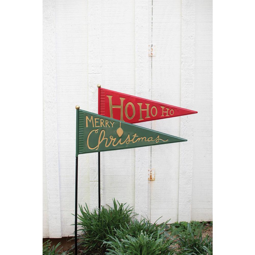 Set 2 Painted Metal Christmas Pennants Yrd Stakes- One Each. Picture 5