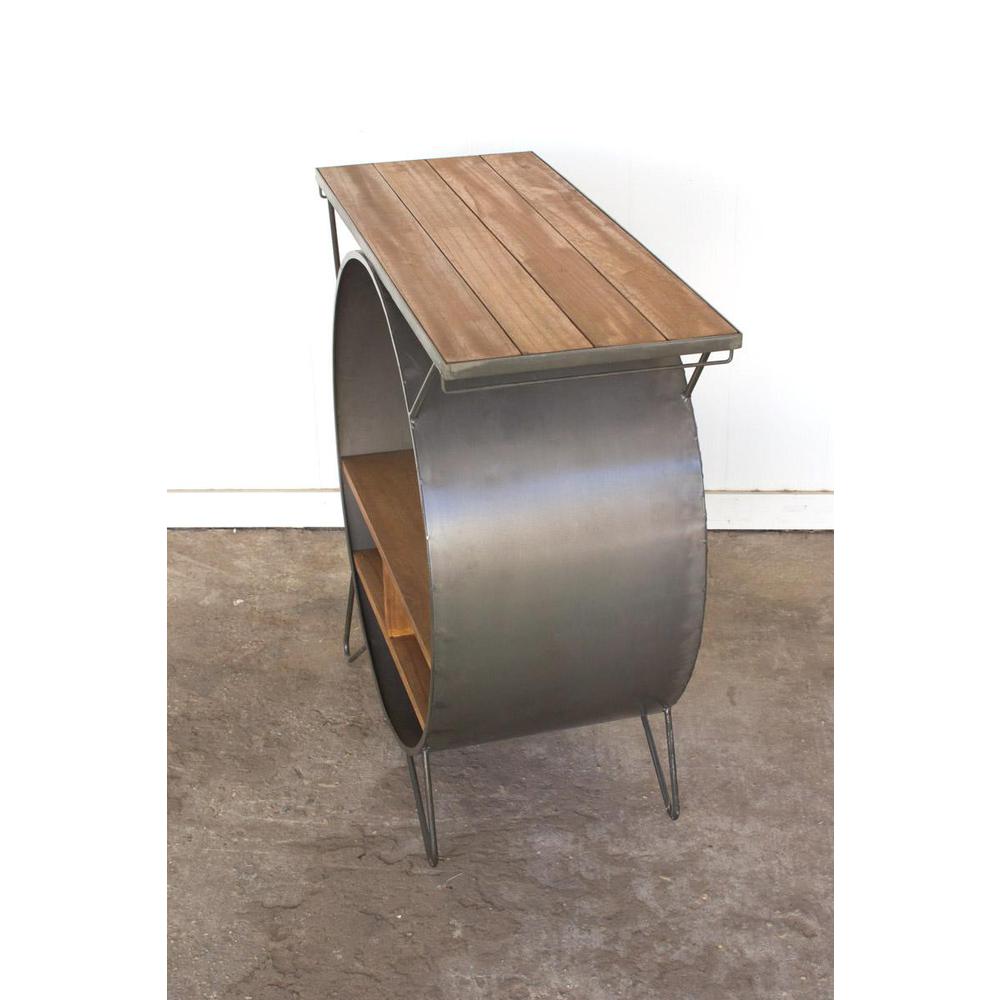 Round Metal Cubby Console With Slatted Wood Top. Picture 3