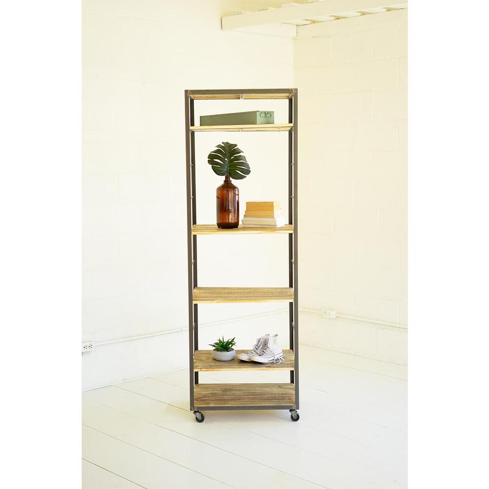 Tall Shelving Unit With Adjustable Recycled Wood Shelves. Picture 6