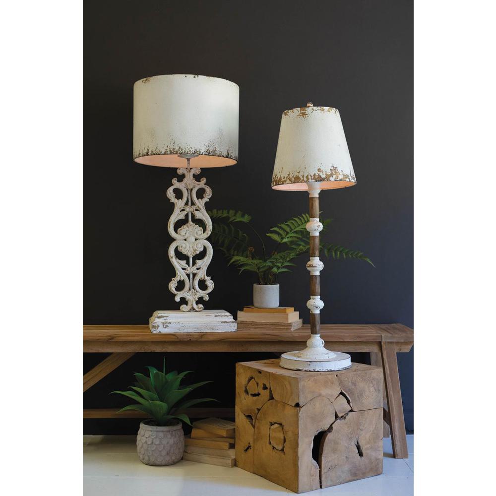Table Lamp - Antique White With Carved Damask Base. Picture 6