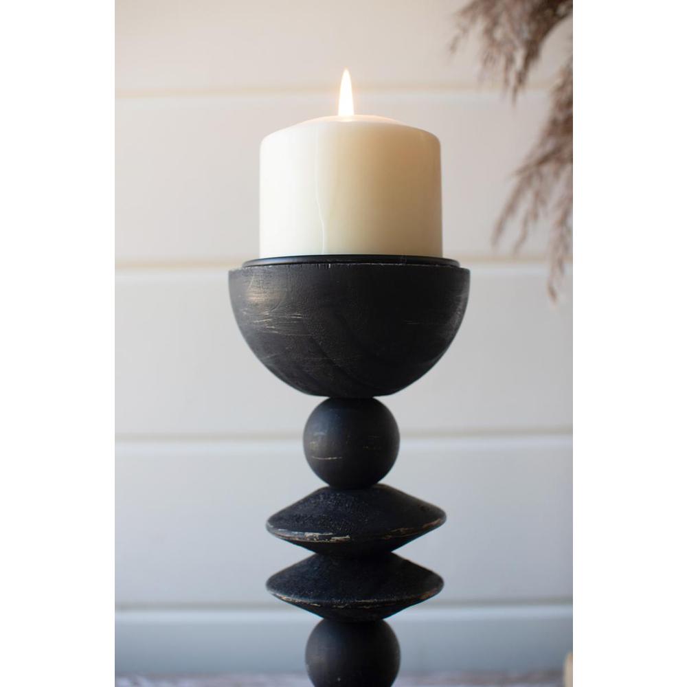Set Of Three Turned Wood Candle Holders - Black. Picture 3