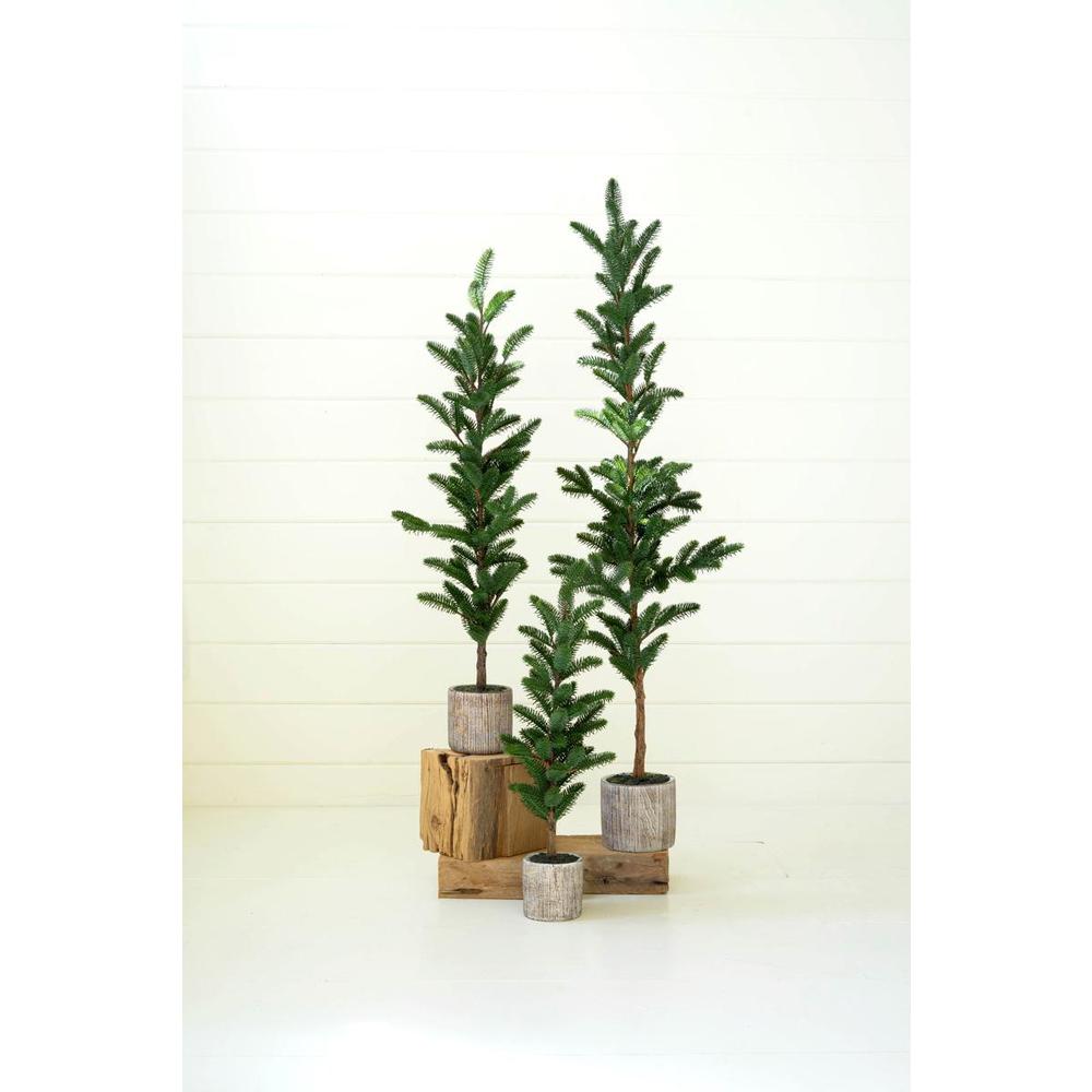 Set Of Three Artificial Pine Trees In Cement Pots. Picture 3