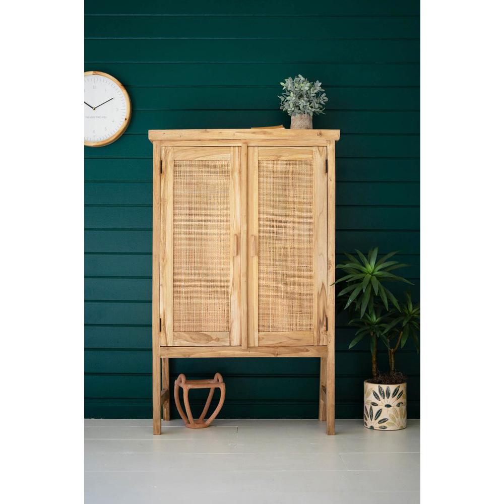 Large Two Door Wooden Cabinet With  Woven Cane Detail. Picture 4