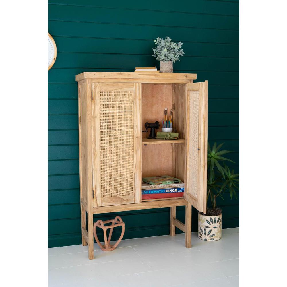 Large Two Door Wooden Cabinet With  Woven Cane Detail. Picture 5