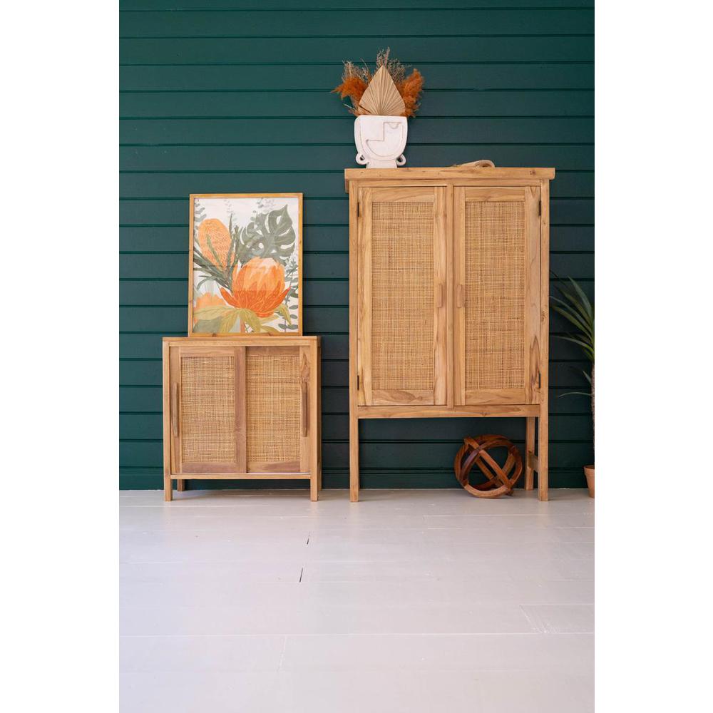 Large Two Door Wooden Cabinet With  Woven Cane Detail. Picture 7