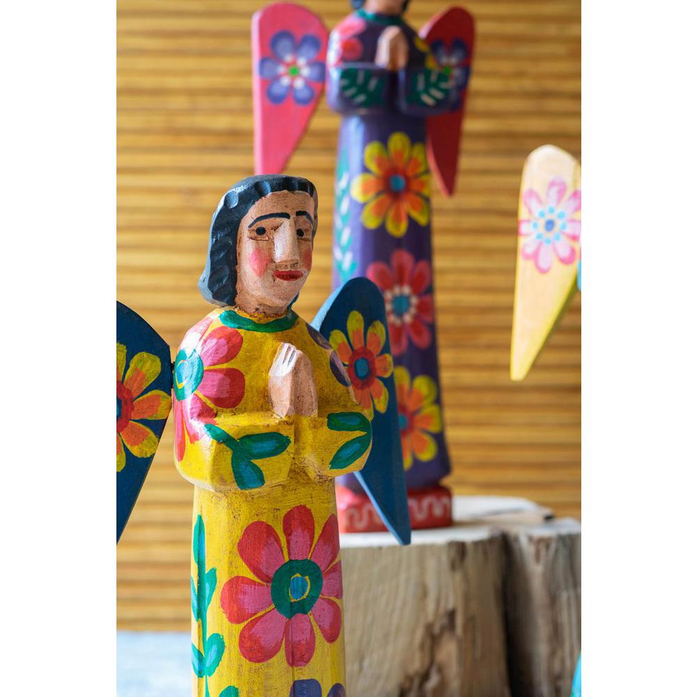 Set Of Three Painted Wooden Angels. Picture 3