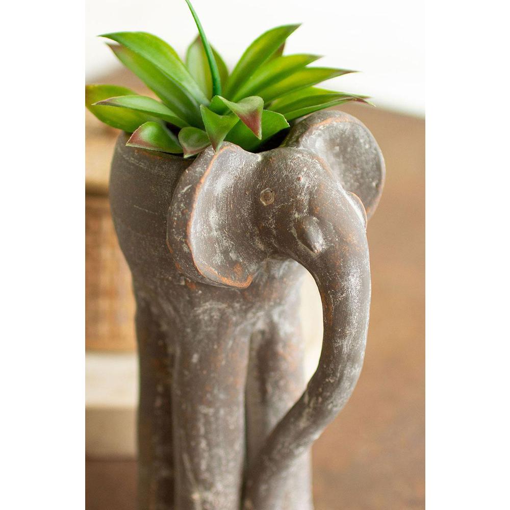 Tall Clay Elephant Planter. Picture 3
