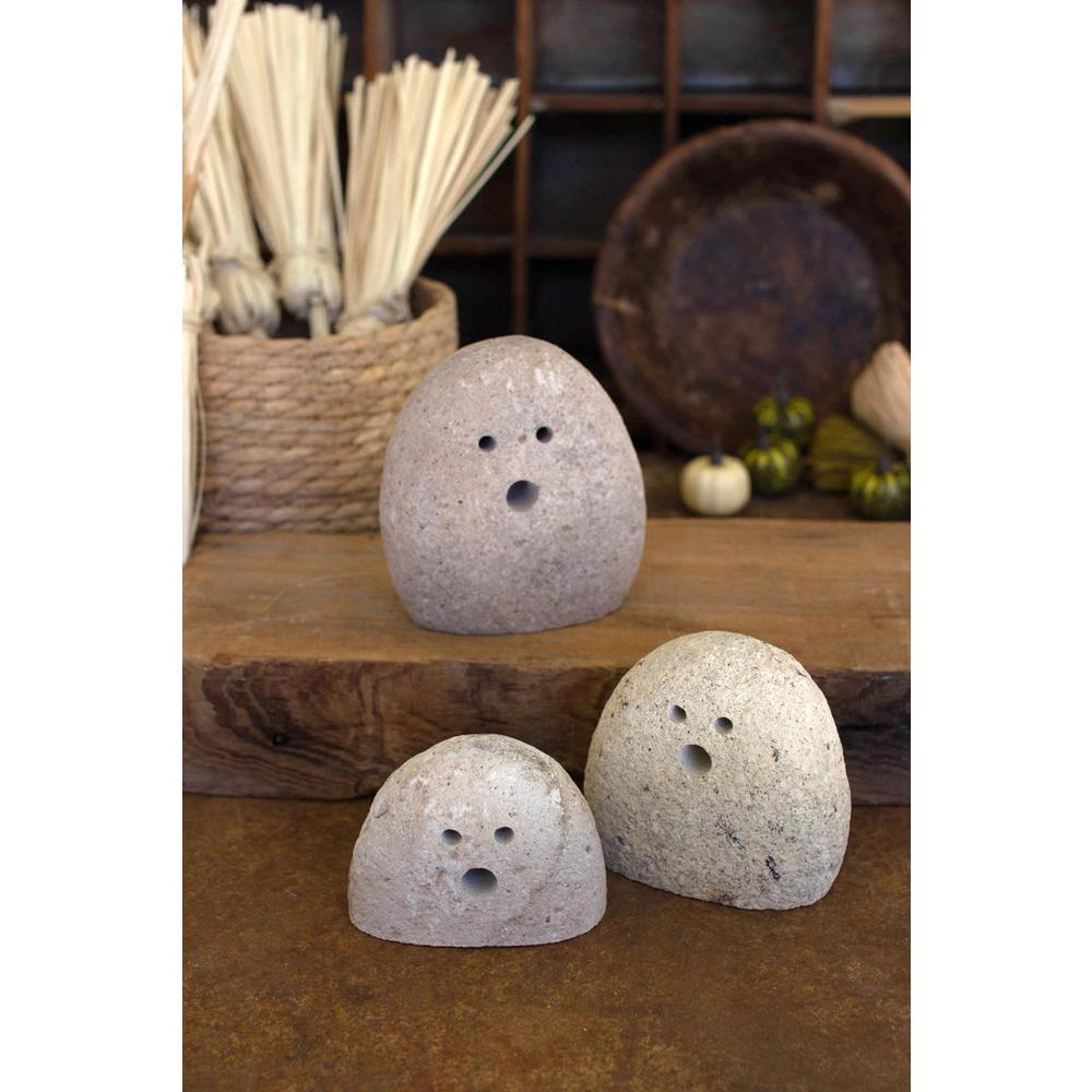 Set Of Three Tabletop River Rock Ghosts. Picture 3