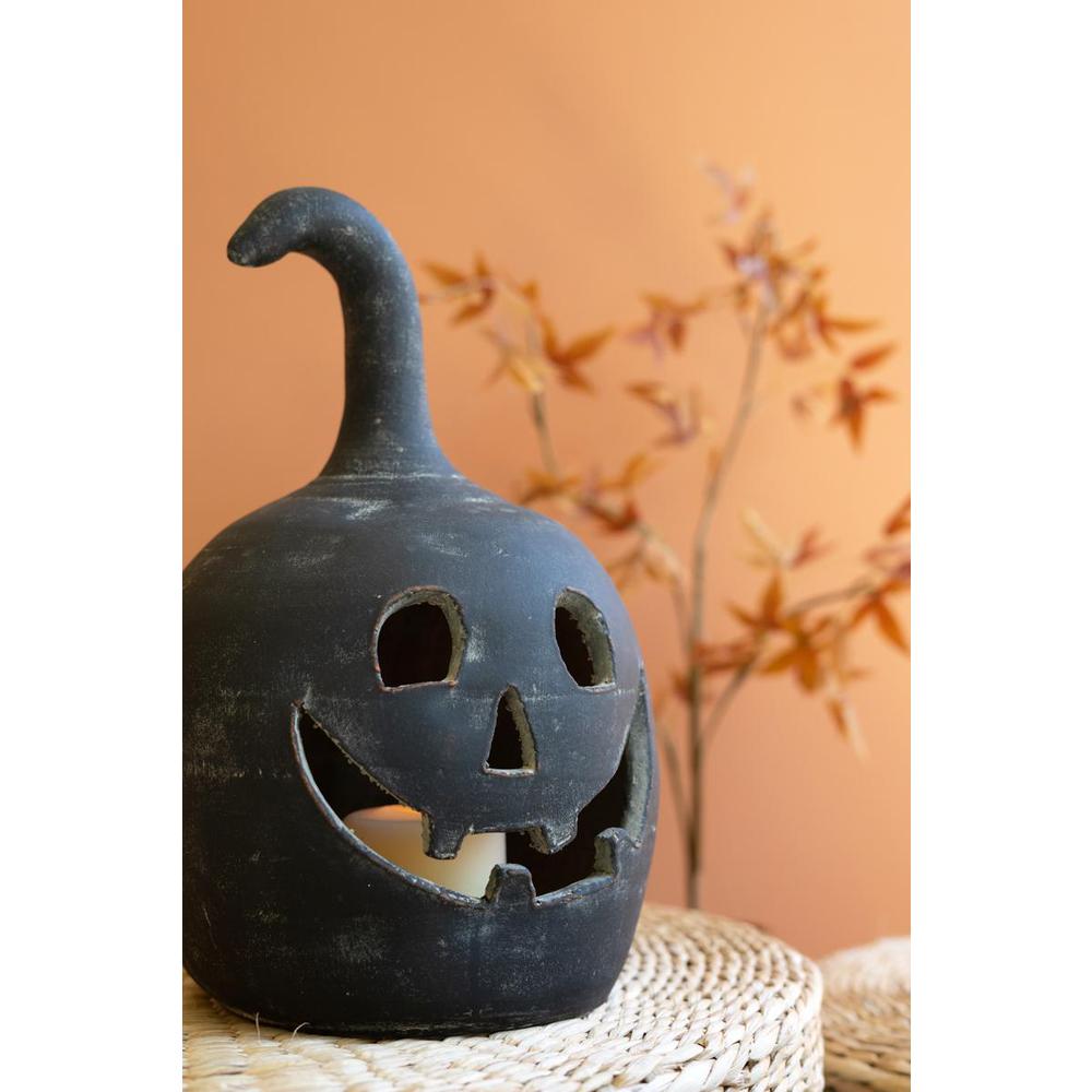 Set Of Two Black Clay Jack-O-Lanterns. Picture 3