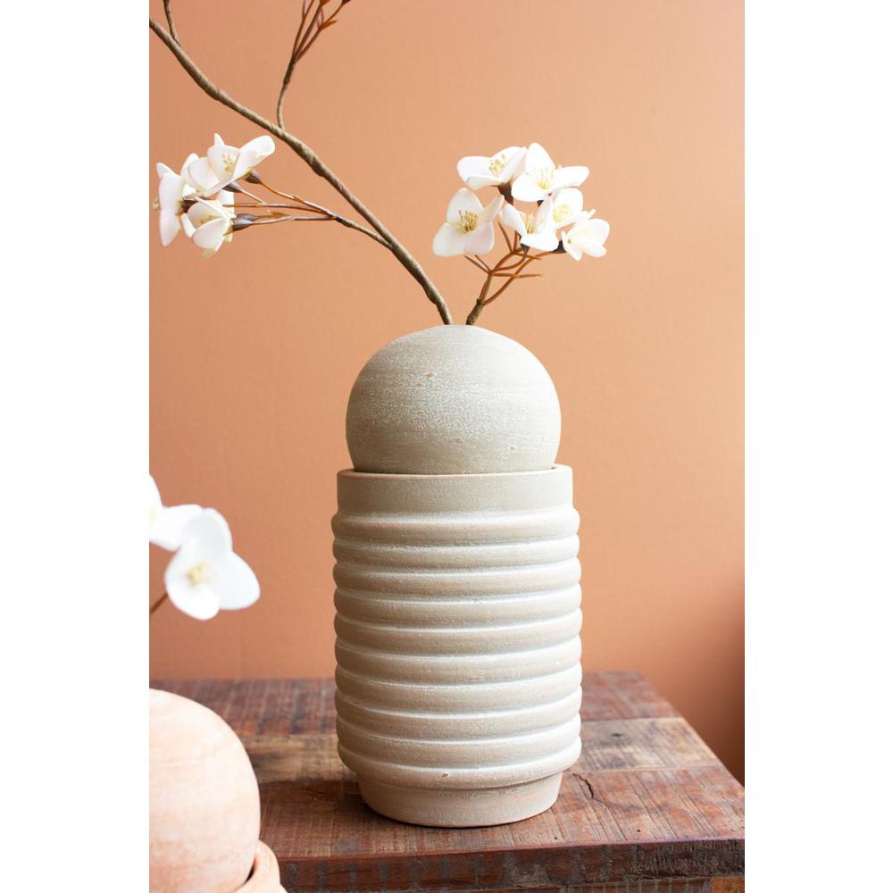 Set Of Two Ribbed Clay Vases With Bud Vase Spheres. Picture 5