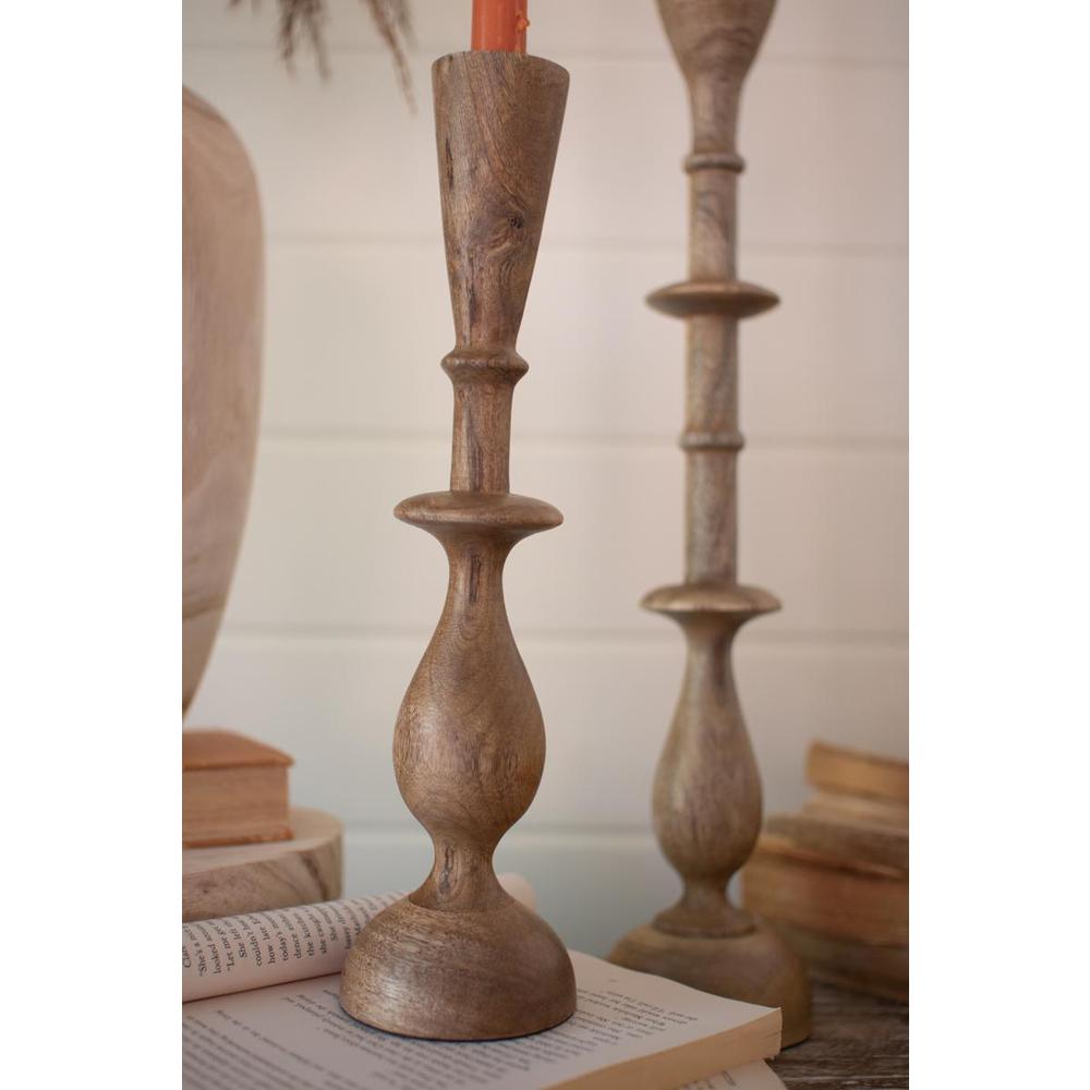 Set Of Two Mango Wood Candle Stands. Picture 3