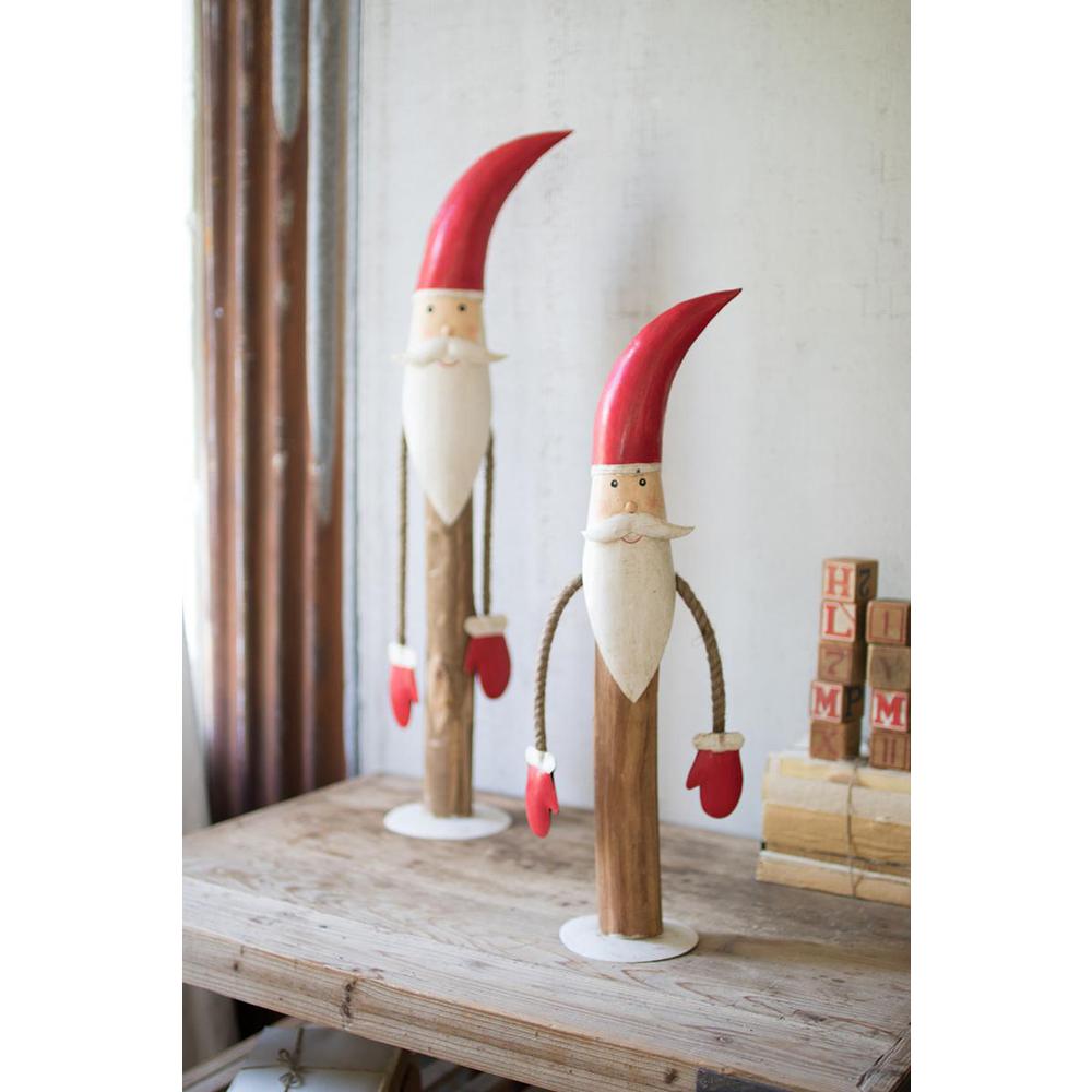 Set Of Two Painted Metal And Wood Santas. Picture 1