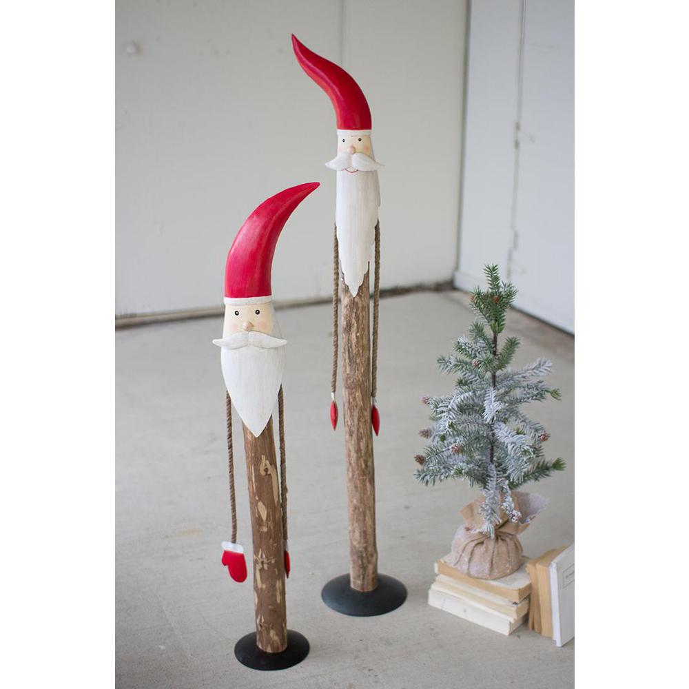 Set Of Two Wood And Painted Metal Santas. Picture 1
