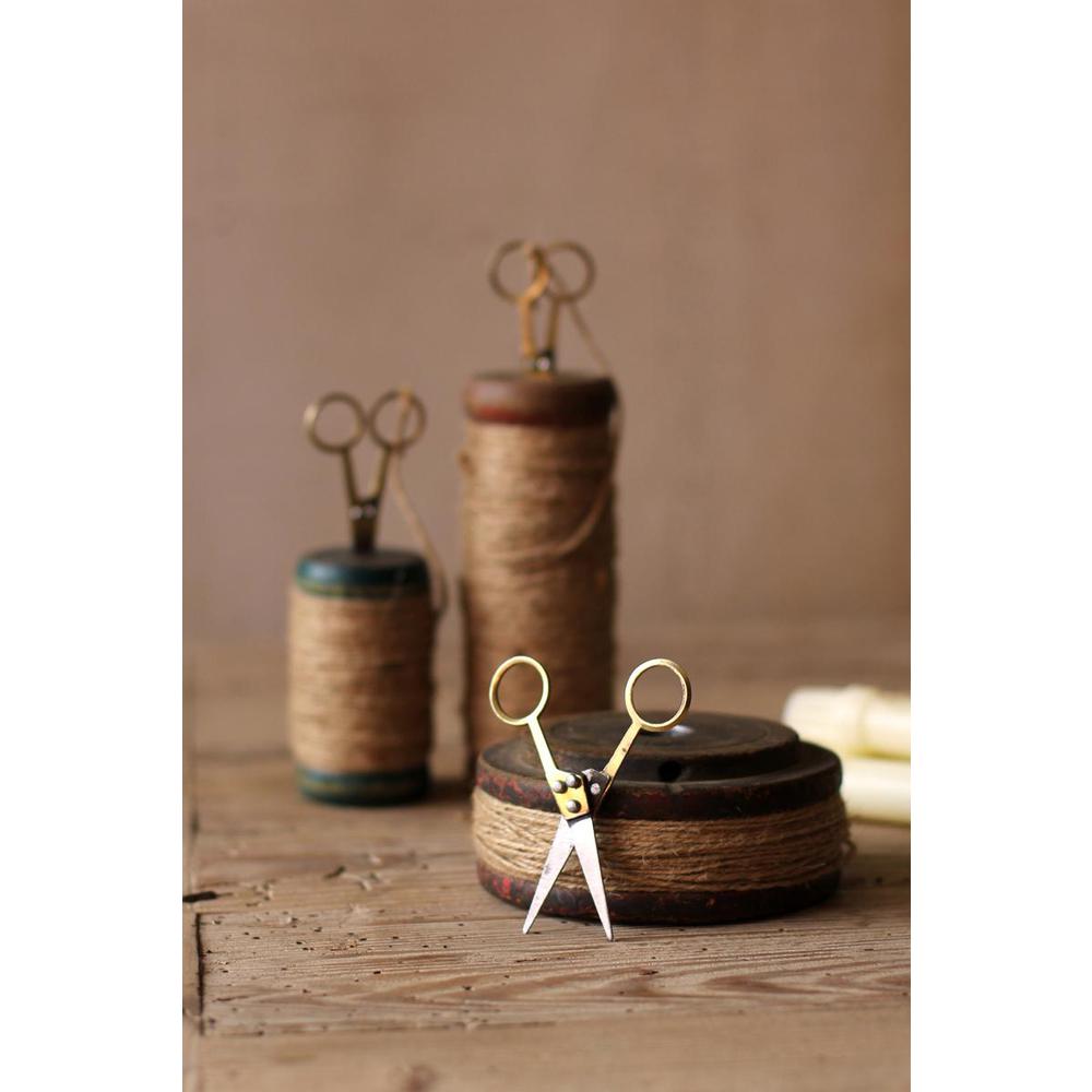 Set Of Three Wooden Spools With Jute Twine And Scissors. Picture 1