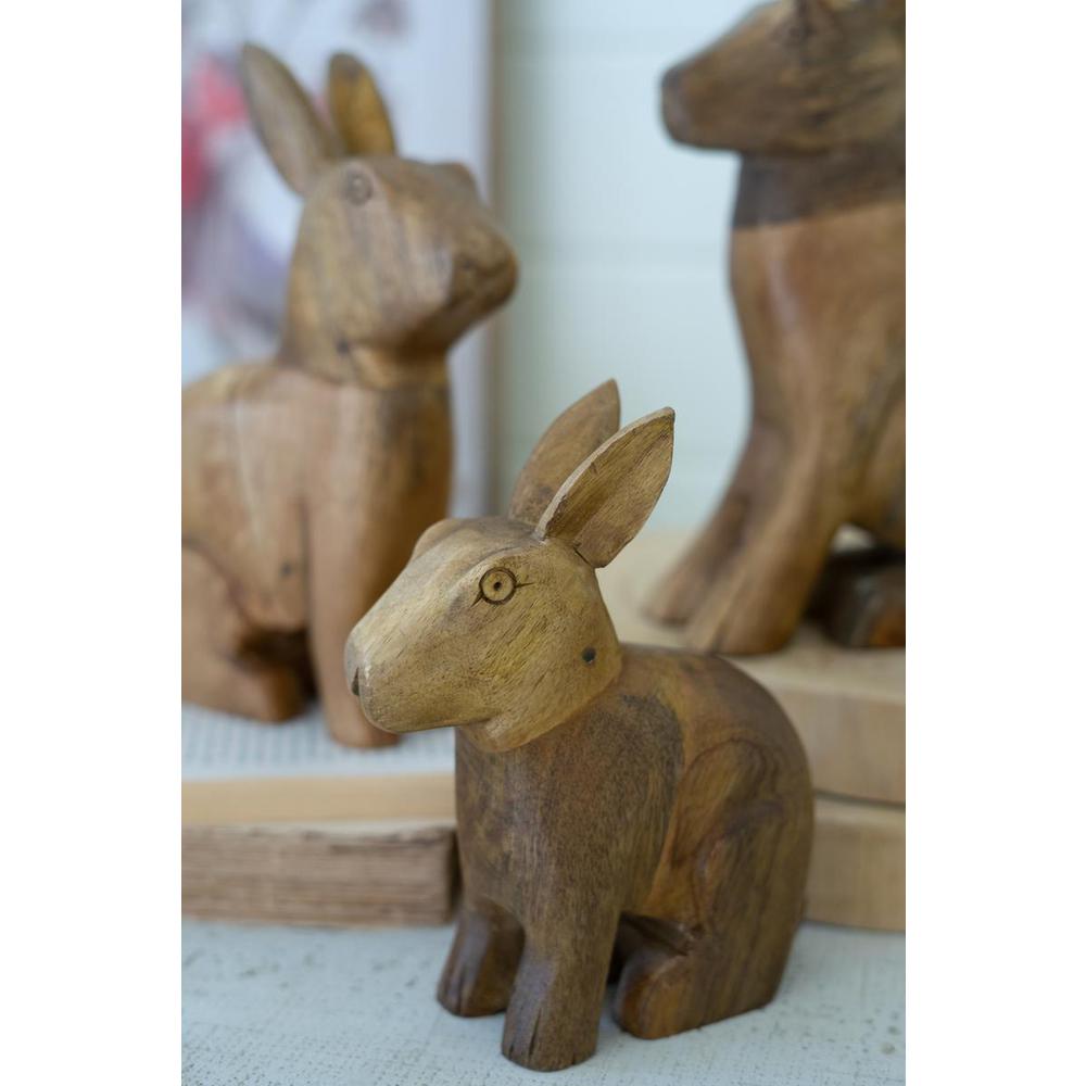 Set Of Three Carved Wooden Rabbits. Picture 3