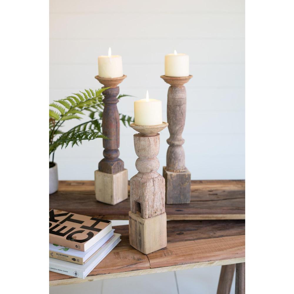 Set Of 3 Assorted Wooden Reclaimed Banister Candle Stands. Picture 3