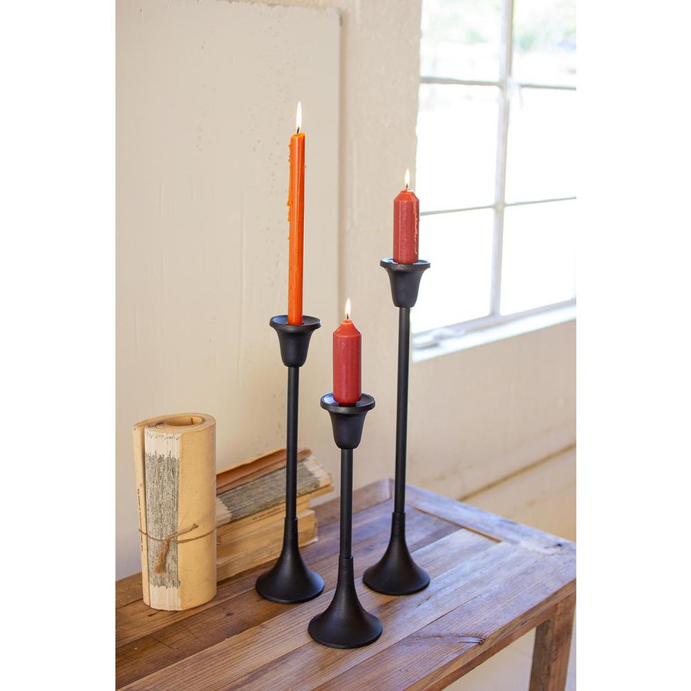 Set Of Three Metal Taper Candle Stands - Black. Picture 3