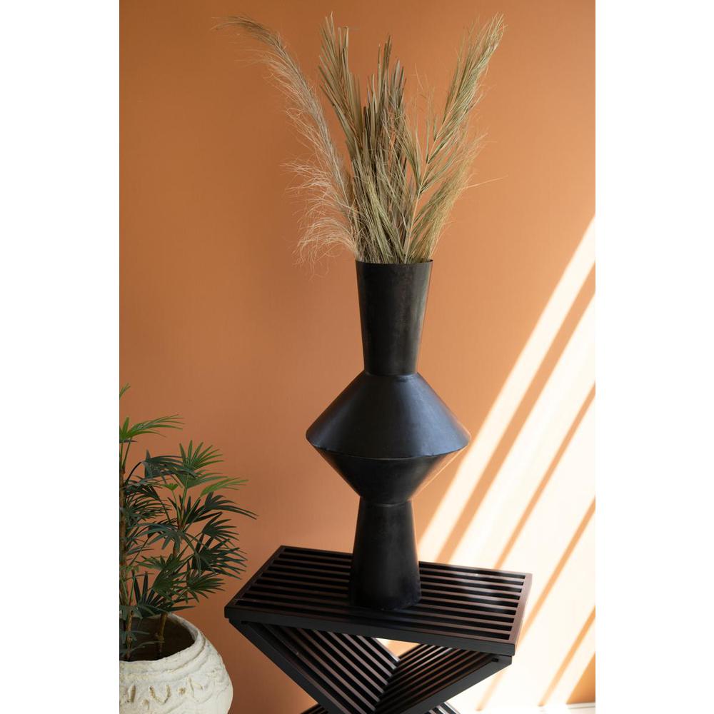 Tall Black Metal Geo Vase. Picture 3