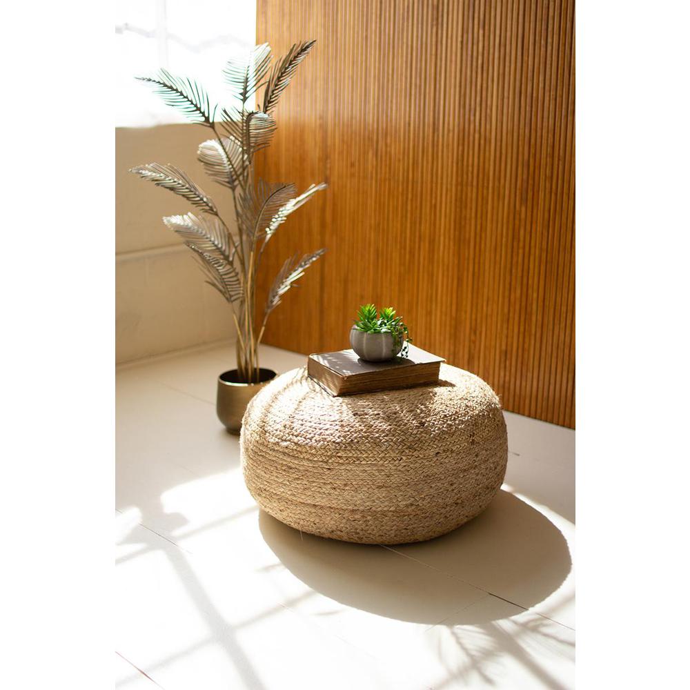 Round Braided Jute Pouf. Picture 1