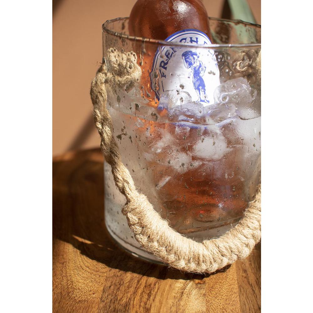 Glass Ice Bucket With Woven Jute Handle. Picture 4