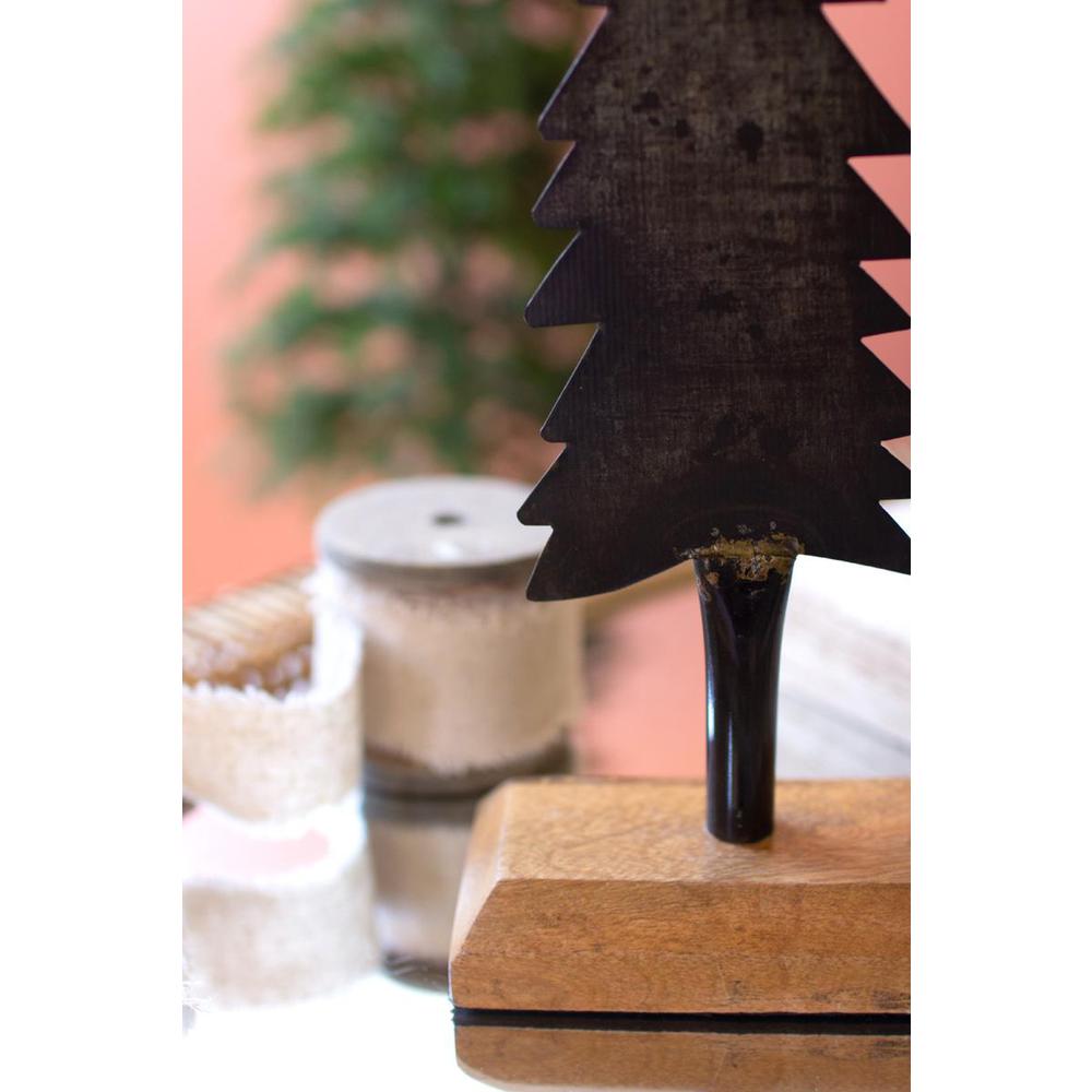 Set Of Two Painted Iron Christmas Trees With Wooden Bases. Picture 3