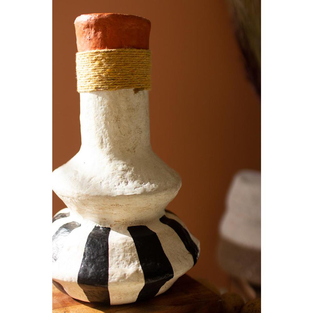 Painted Paper Mache Vase - Black And White Base. Picture 4
