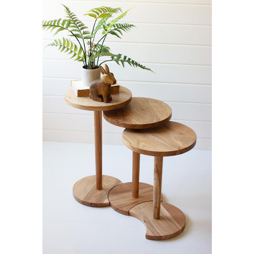 Set Of Three Acacia Wood Round Side Tables. Picture 3