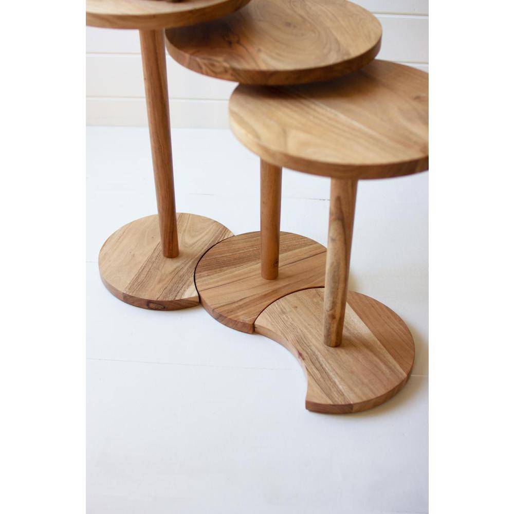 Set Of Three Acacia Wood Round Side Tables. Picture 4