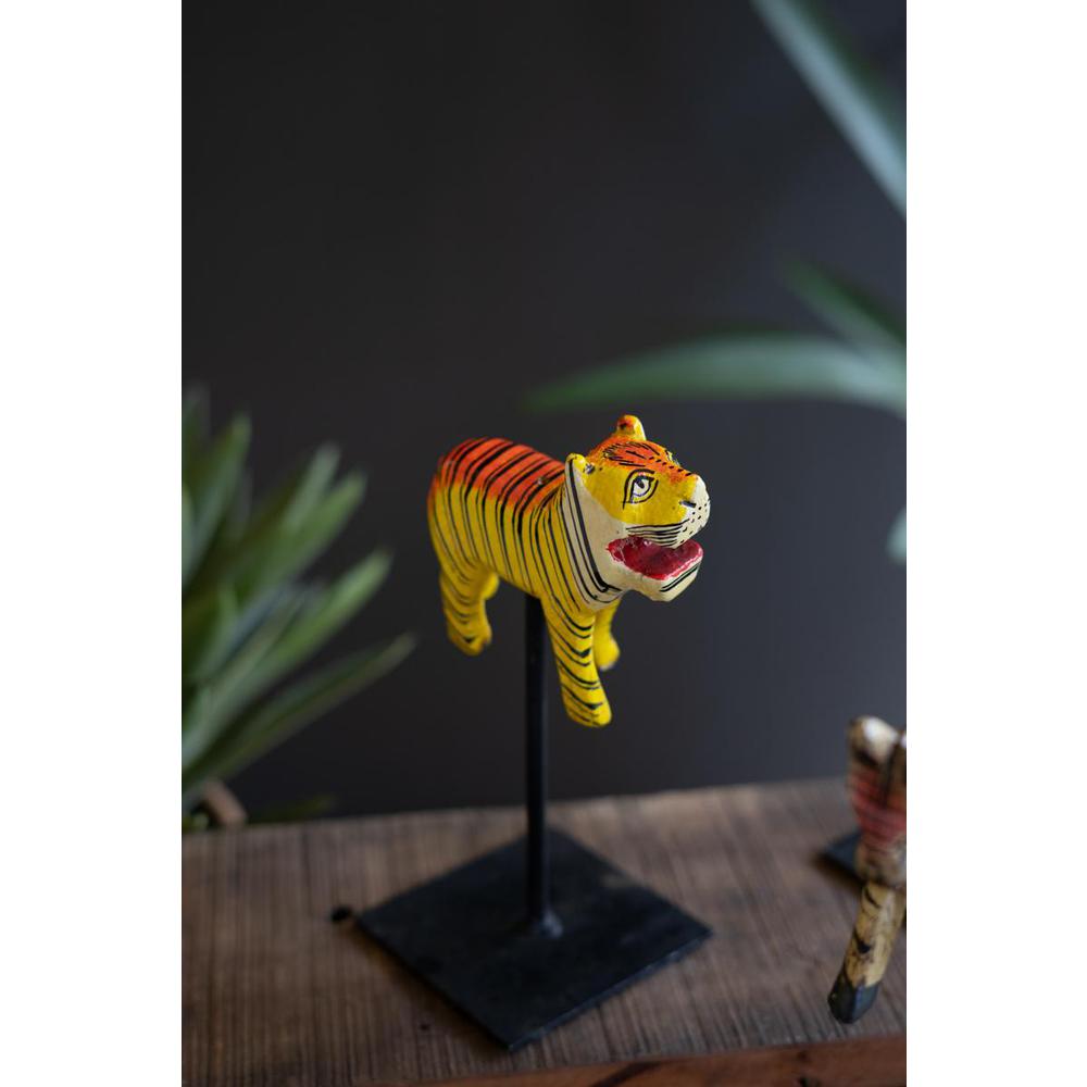 Set Of Three Painted Wooden Animals On Metal Stands. Picture 3