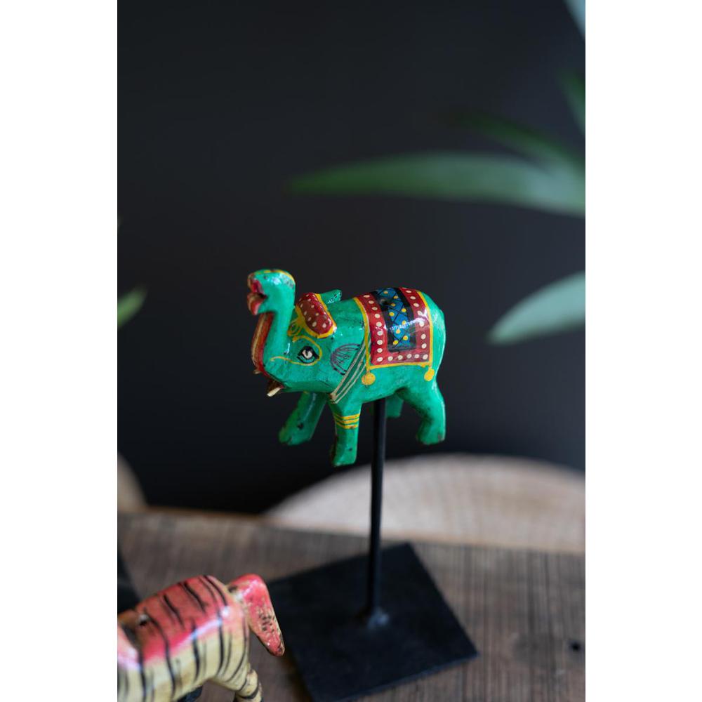 Set Of Three Painted Wooden Animals On Metal Stands. Picture 4