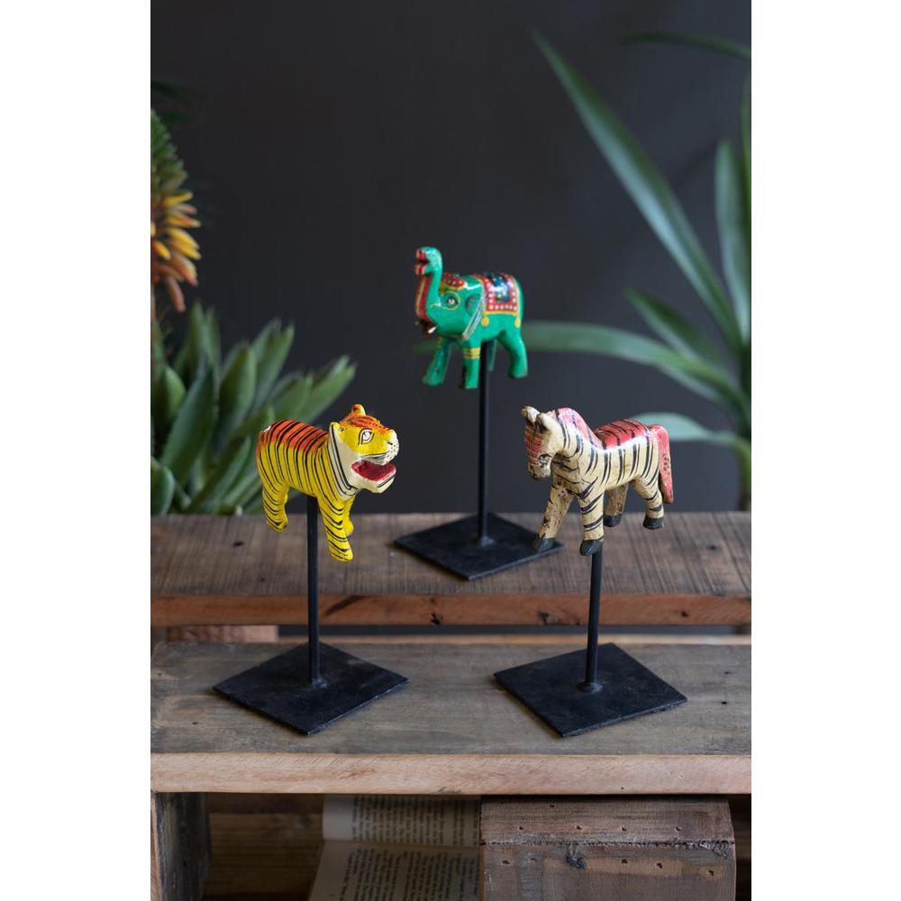 Set Of Three Painted Wooden Animals On Metal Stands. Picture 5