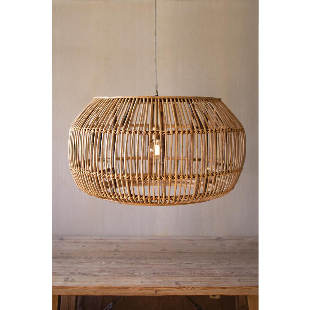 Large Round Bamboo Pendant Light. Picture 1