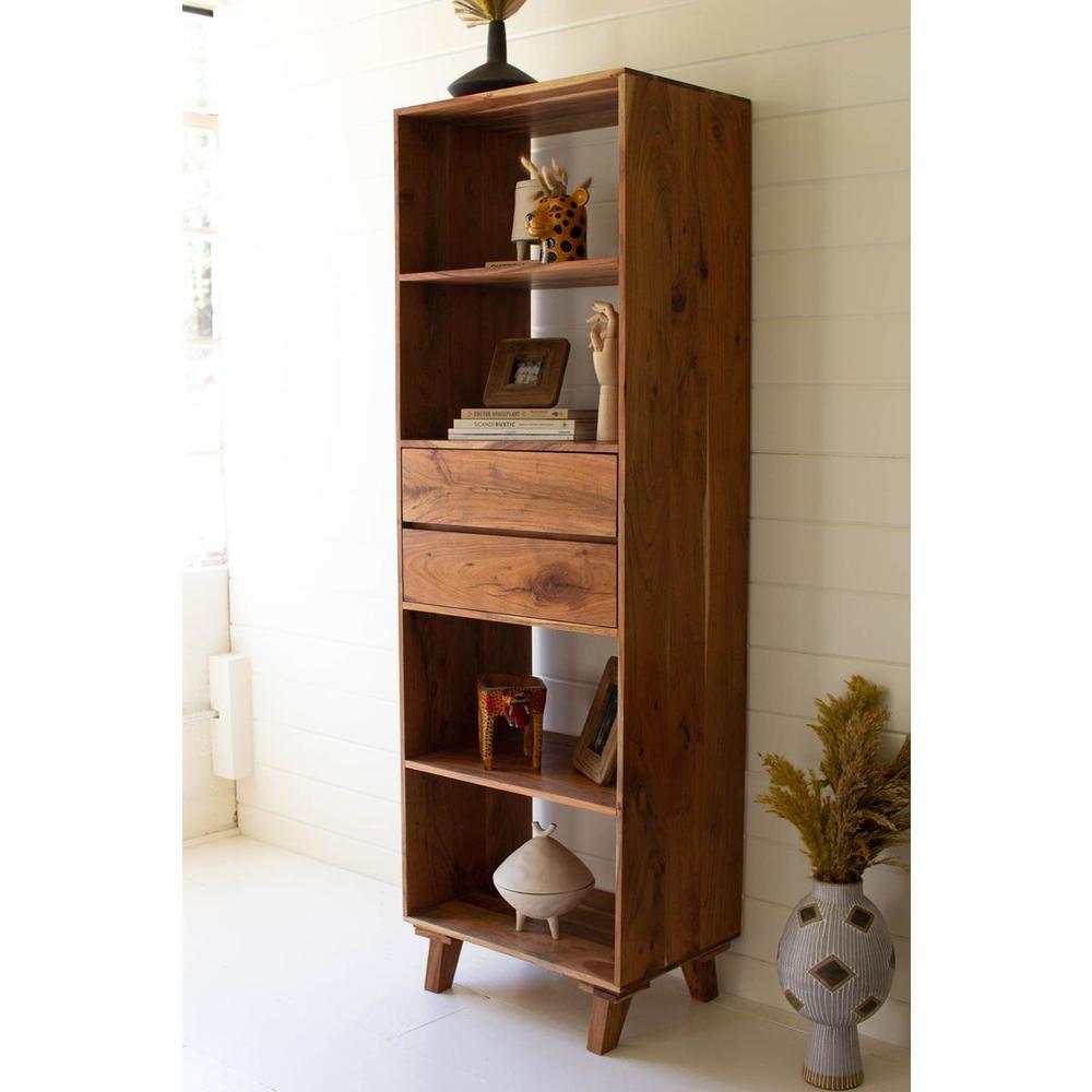 Tall Acacia Wood Cabinet With Two Drawers. Picture 3