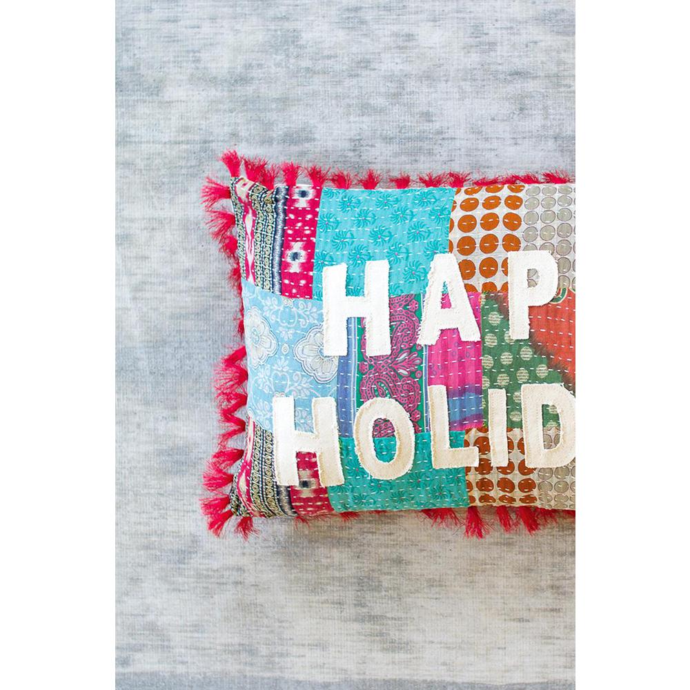 Happy Holiday Kantha Pillow. Picture 3