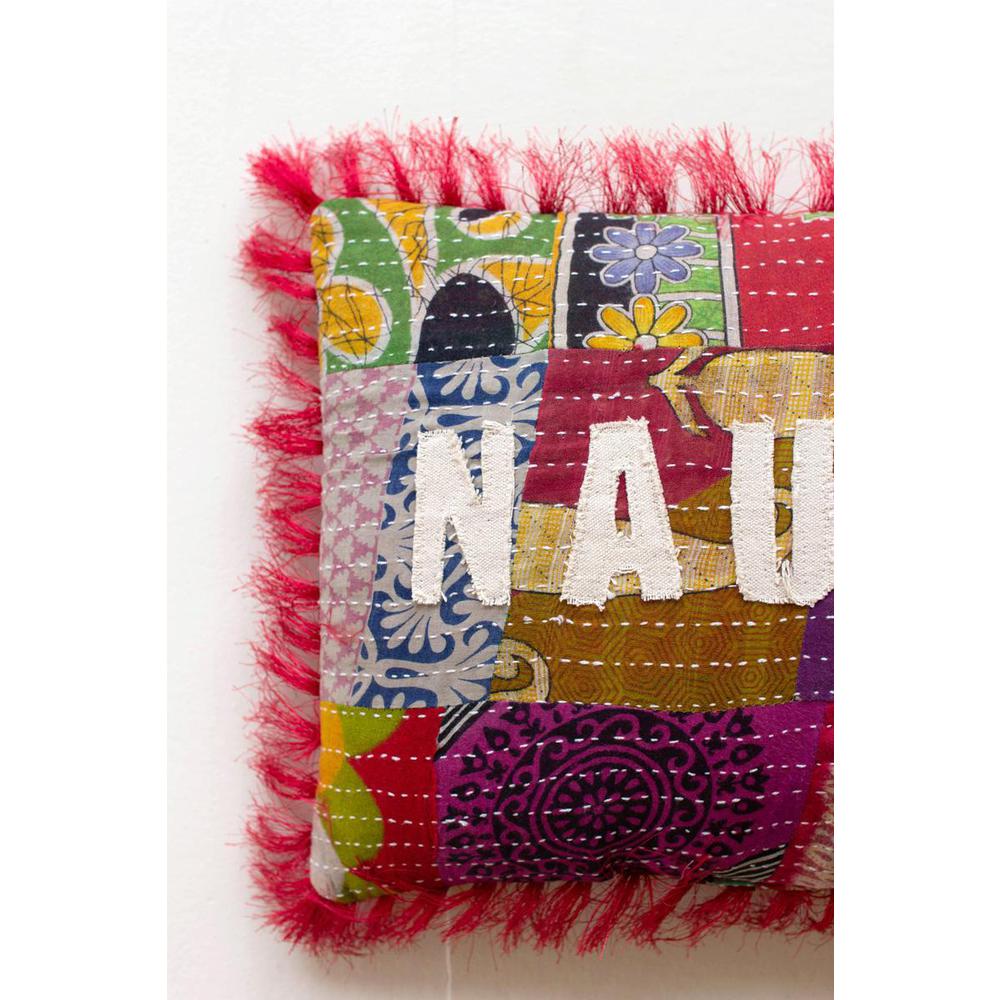Naughty/Nice Christmas Kantha Pillow. Picture 4