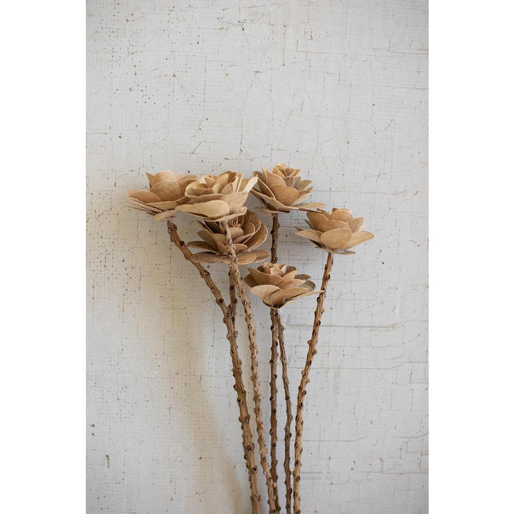 Bundle Of 6 Wooden Deco Roses On Stems. Picture 3