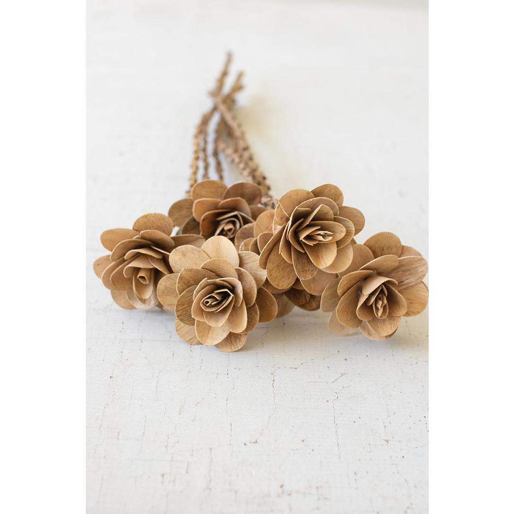 Bundle Of 6 Wooden Deco Roses On Stems. Picture 4