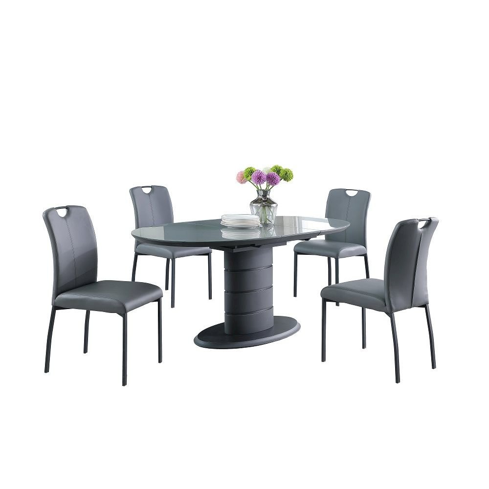 Contemporary Dining Set w/ Extendable Top, Art Deco Base & 4 Handle Back Chairs. Picture 1