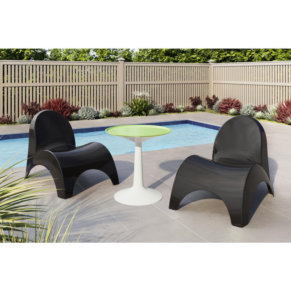 Two Black Angel Trumpet Patio Chairs with Sprout table, Green. Picture 1