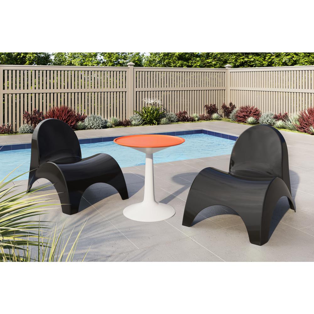 Two Black Angel Trumpet Patio Chairs with Sprout table, Orange. Picture 1