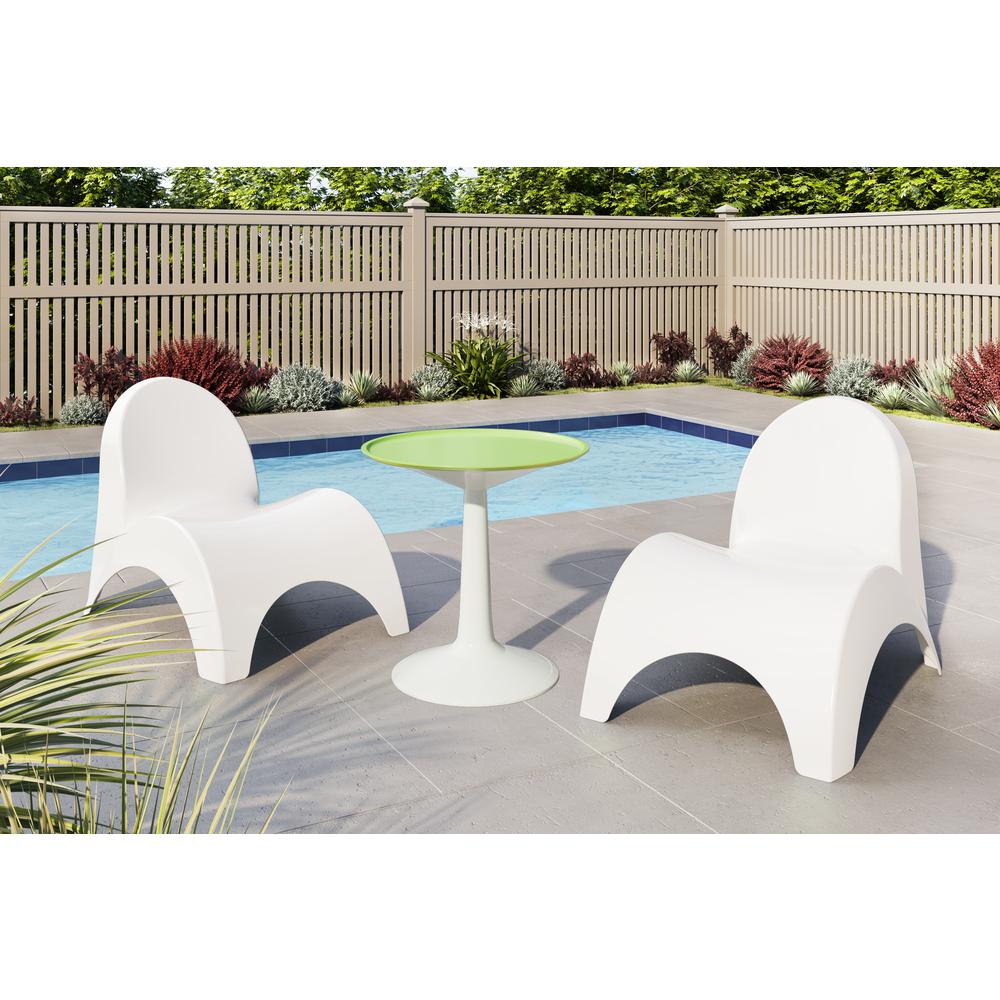 Two White Angel Trumpet Patio Chairs with Sprout table, Green. Picture 1