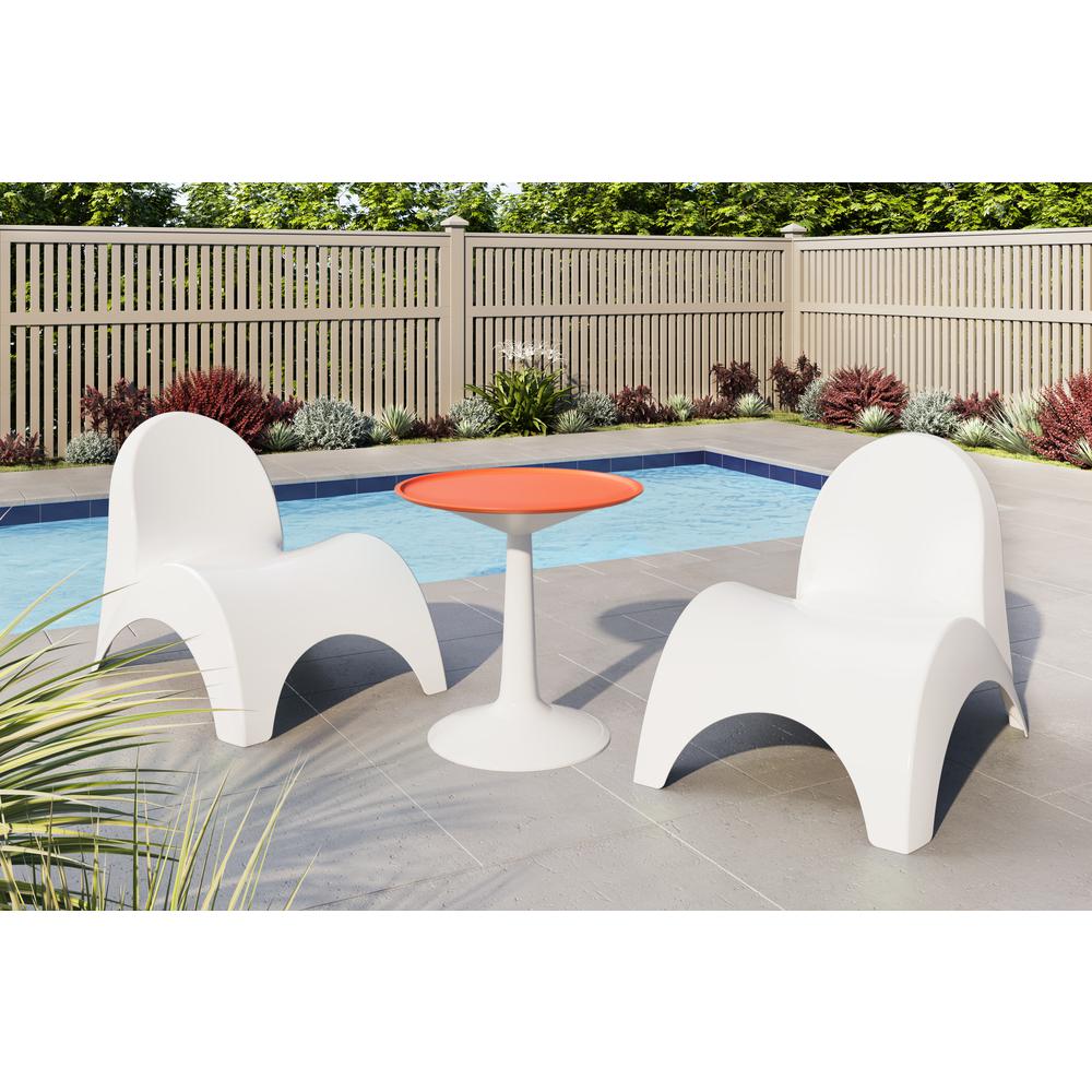 Two White Angel Trumpet Patio Chairs with Sprout table, Orange. Picture 1