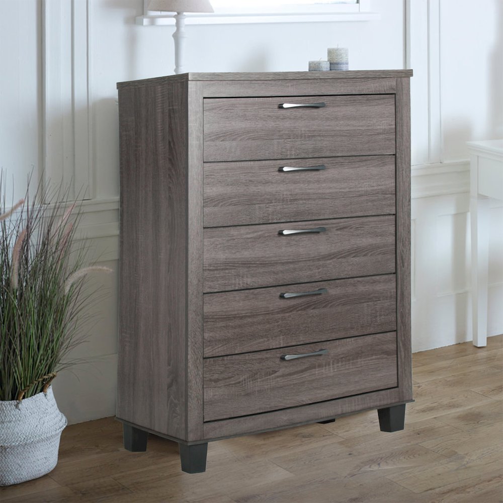 Better Home Products Silver Fox 5 Drawer Chest of Drawers in Gray Woodgrain. Picture 5