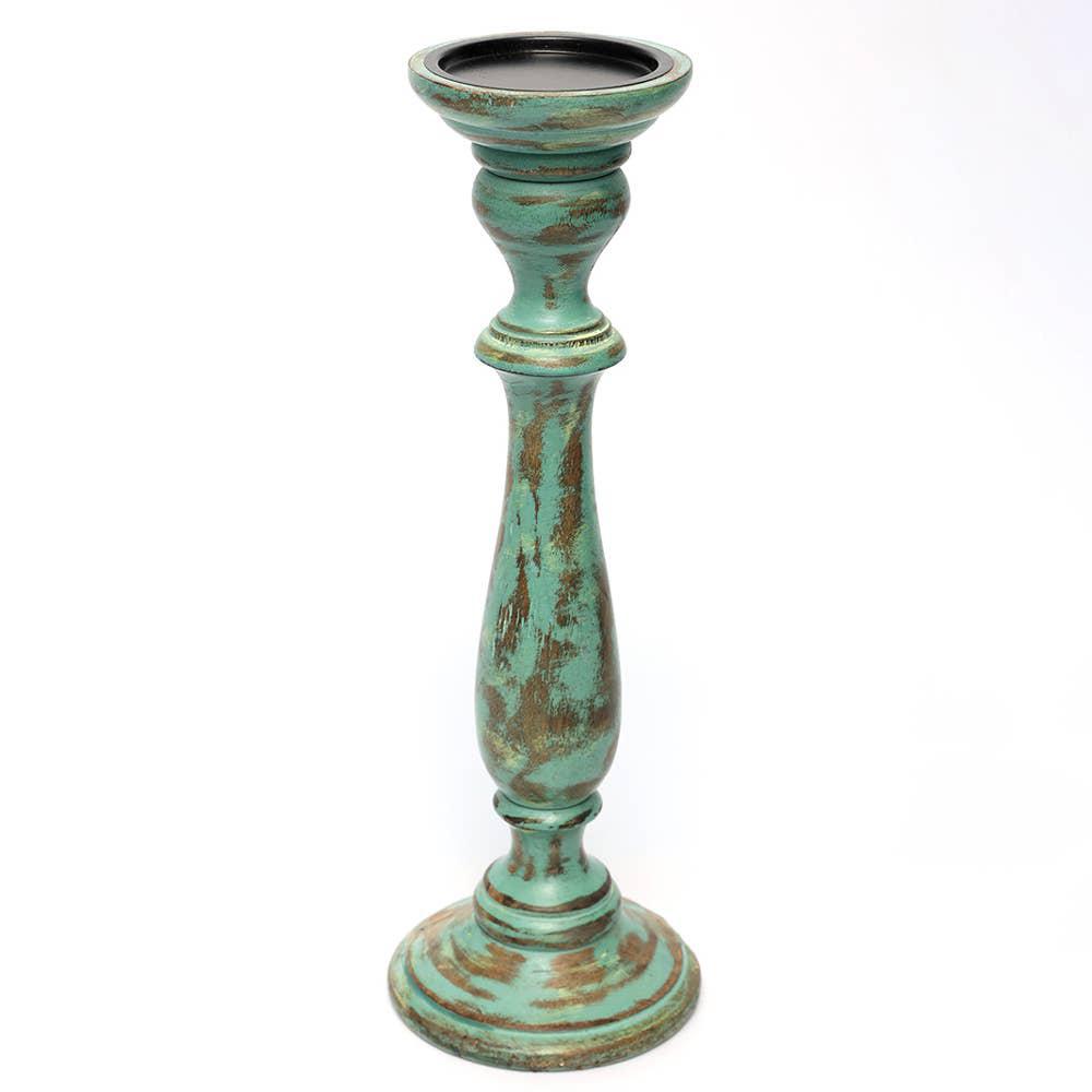 Candle Holder - Green Antique - Mango Wood & Resin. Picture 5