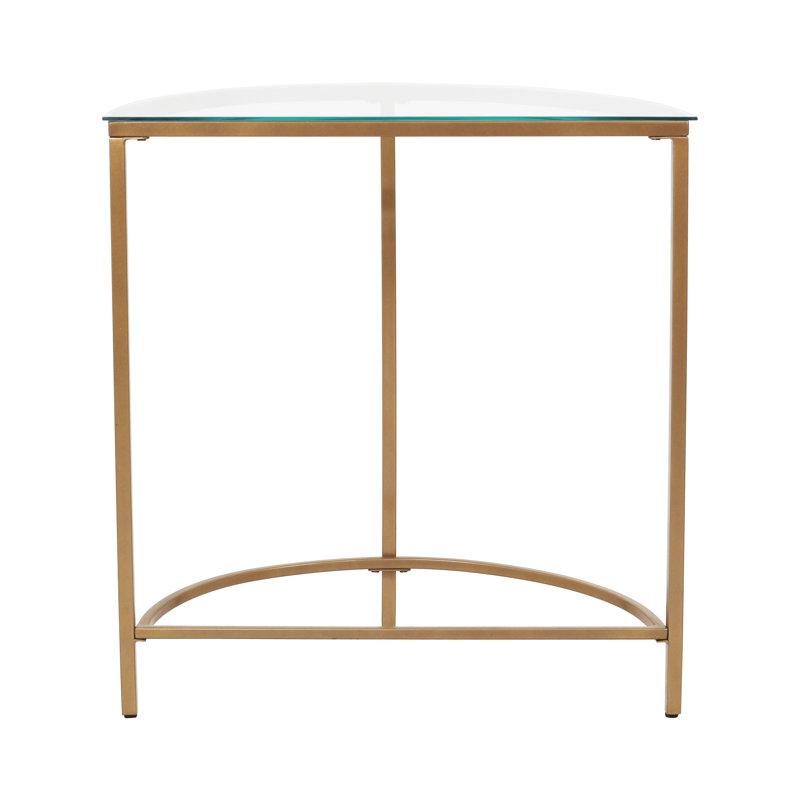 D-Shaped Console Table with Glass Top and Golden Base. Picture 2